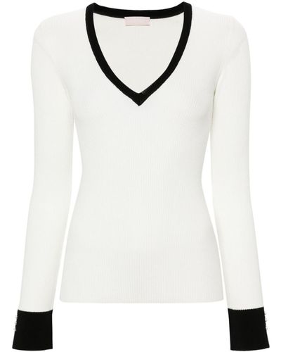Liu Jo Gerippter Pullover mit Kontrastdetails - Weiß