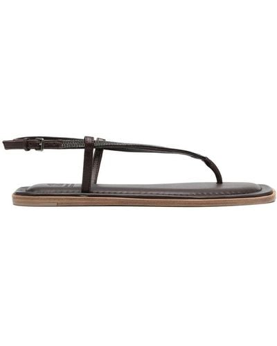 Brunello Cucinelli Thong Leather Flat Sandals - Brown