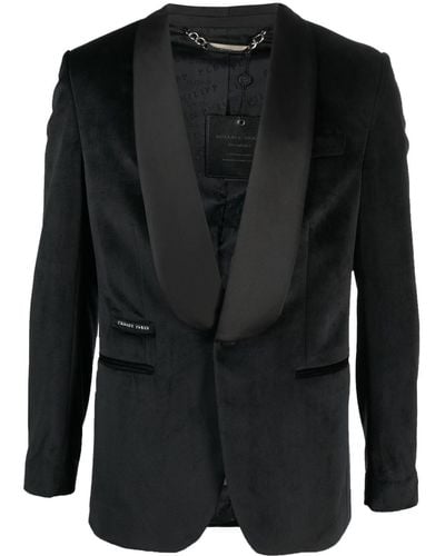 Philipp Plein ベルベット シングルジャケット - ブラック