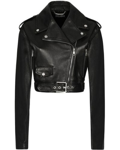 Dolce & Gabbana Cropped Leather Biker Jacket - Black