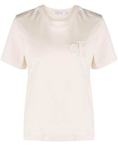 Calvin Klein T-Shirt mit Chenille-Logo - Natur