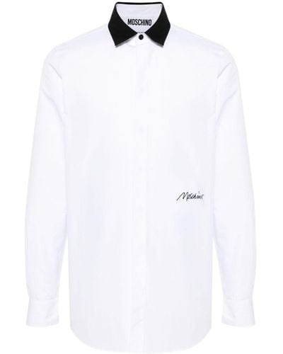Moschino Logo-embroidered Cotton Shirt - White