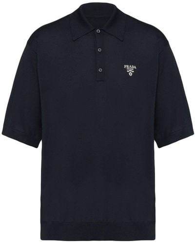 Prada Logo-embroidered Silk Polo Shirt - Black