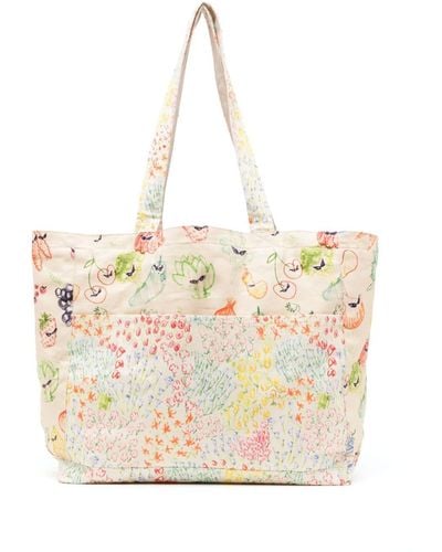 Collina Strada Painterly-print Cotton Tote - Natural