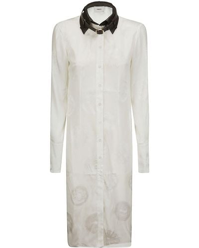 Coperni Leather Band Collar Silk Dress - White