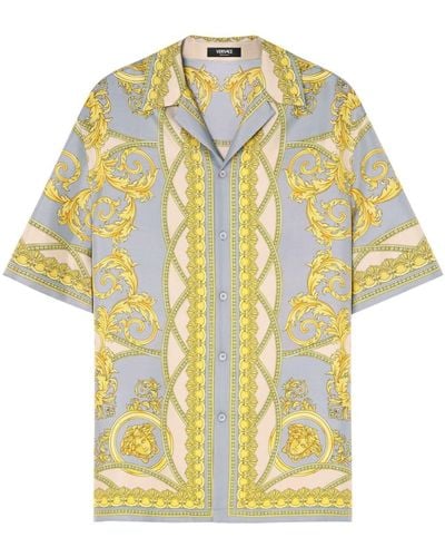 Versace Baroque-pattern Print Silk Shirt - Yellow