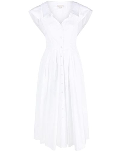 Alexander McQueen Robe-chemise évasée en coton - Blanc