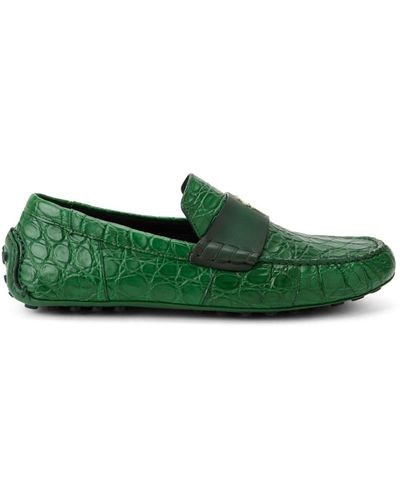 Ferragamo Embossed Crocodile Effect Leather Loafers - Green