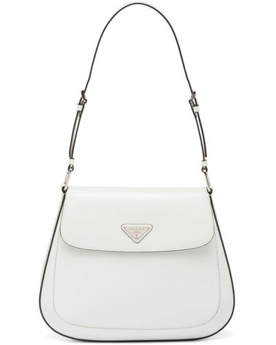Prada Cleo Brushed Leather Shoulder Bag in White