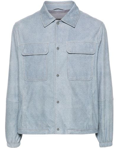 Emporio Armani Patterned Suede Shirt Jacket - Blue