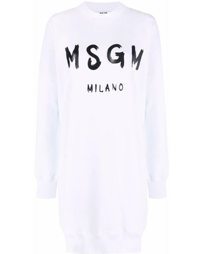 MSGM Logo-print Cotton Sweater Dress - White