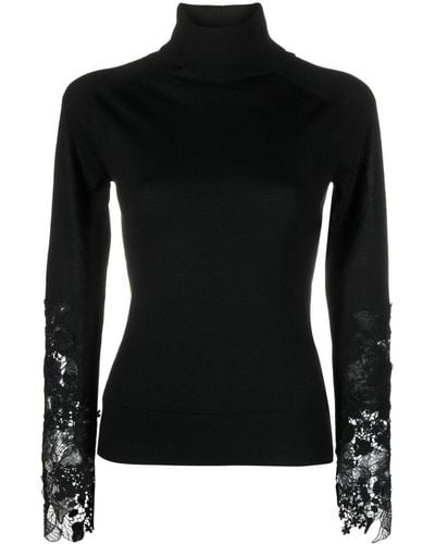 Ermanno Scervino Floral-lace-detail Virgin Wool Sweater - Black