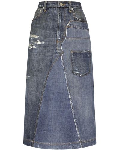 Dolce & Gabbana Jupe mi-longue en jean à design patchwork - Bleu