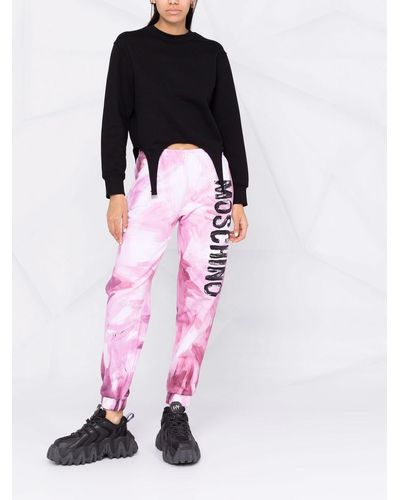 Moschino Abstract-print Branded Track Pants - Pink
