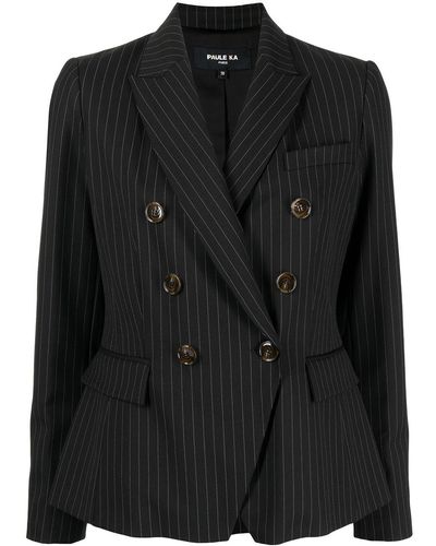 Paule Ka Pinstripe Double-breasted Blazer - Black