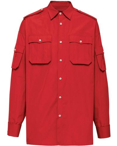 Prada Triangle-logo Cotton Shirt - Red