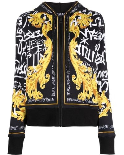 Versace Jeans Couture Sudadera con motivo de grafiti y capucha - Negro