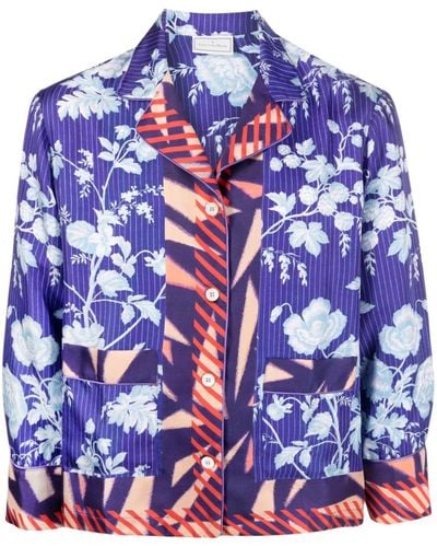 Pierre Louis Mascia Floral-print Silk Shirt - Blue