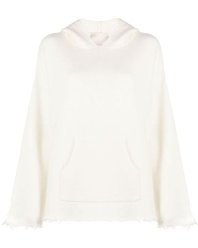 Kujten Becky Frayed Cashmere Hoodie - White