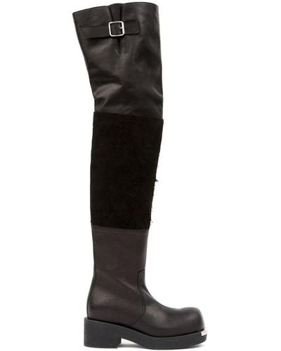 MM6 by Maison Martin Margiela Panelled Buckled Leather Boots - Black