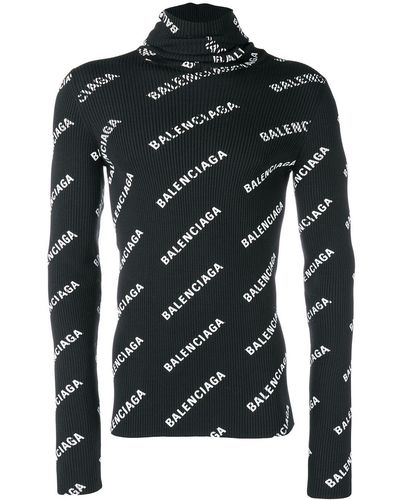 Balenciaga Logo Print Roll Neck Jumper - Black