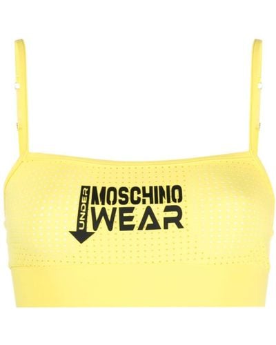 Moschino Logo-appliqué Elasticated Mesh Bra - Yellow