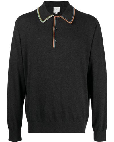 Paul Smith Signature-stripe Long-sleeved Polo Shirt - Black