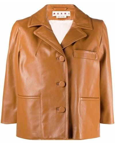 Marni Collared Leather Jacket - Brown