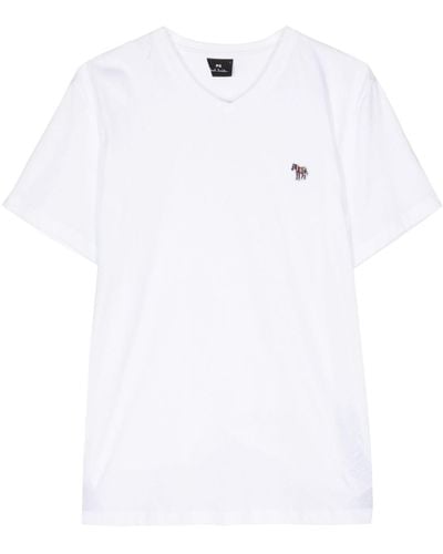 PS by Paul Smith Zebra-patch Organic-cotton T-shirt - White