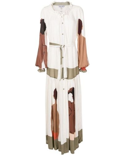 Amir Slama Graphic-print Long-sleeve Maxi Dress - Natural