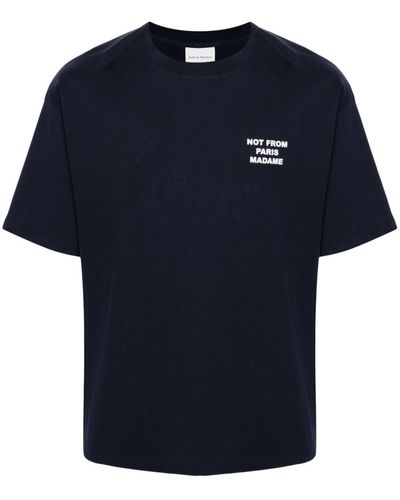 Drole de Monsieur Slogan-print Cotton T-shirt - Blue