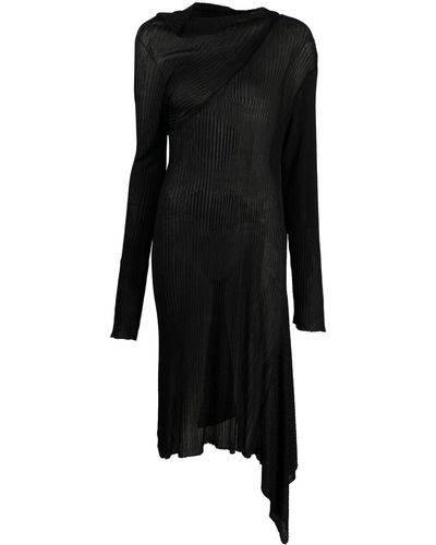 Marques'Almeida Robe asymétrique en maille nervurée - Noir