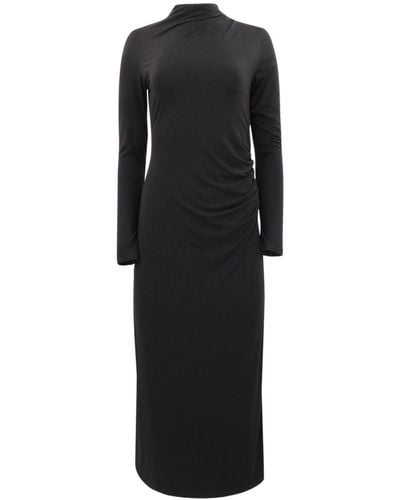 Vince Ruched-detail Flared Midi Dress - Black