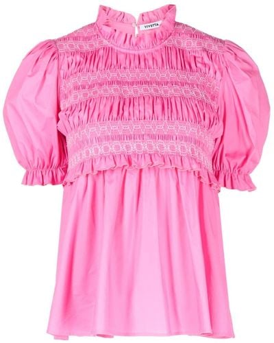 Vivetta Decorative-stitching Balloon-sleeve Blouse - Pink