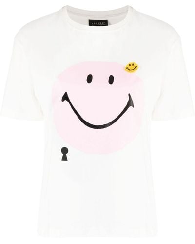 Joshua Sanders T-shirt en coton à imprimé Smiley - Blanc