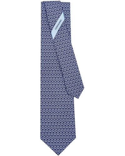 Ferragamo Cravate en soie à imprimé Gancini - Bleu