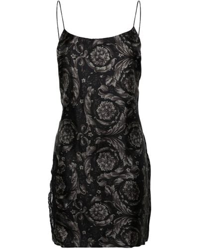 Versace バロッコプリント シルクドレス - ブラック