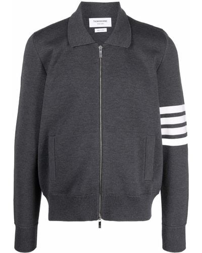 Thom Browne 4-bar Stripe Zip-up Sweater - Gray