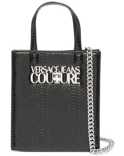 Versace Logo-lettering Crocodile-embossed Mini Bag - Black