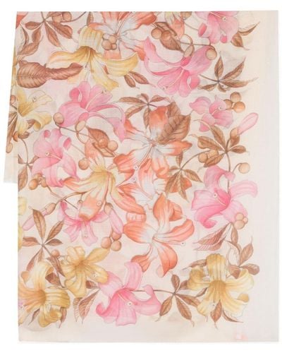 Ferragamo Floral-print Cashmere Scarf - Pink
