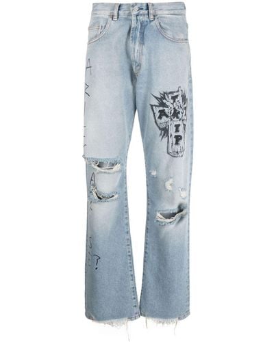 Aries Distressed-effect Wide-leg Jeans - Blue