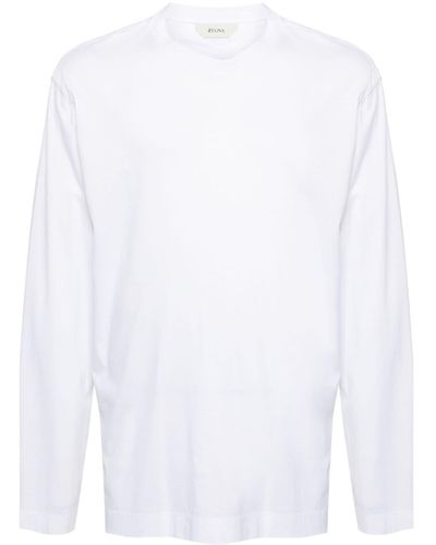 Zegna T-shirt en coton à manches longues - Blanc