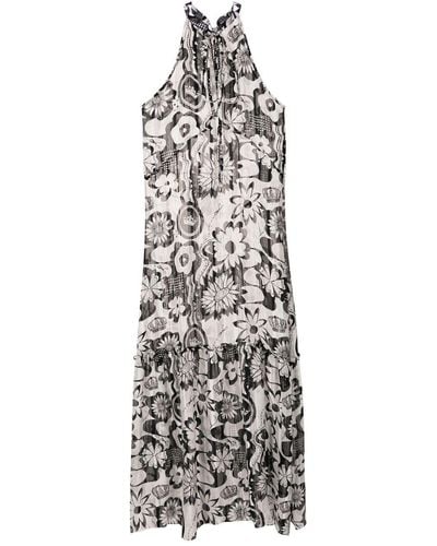 Amir Slama Neckholder-Kleid mit Blumen-Print - Weiß