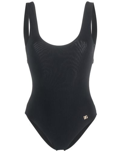 Dolce & Gabbana Logo-plaque Scoop-neck Swimsuit - Black