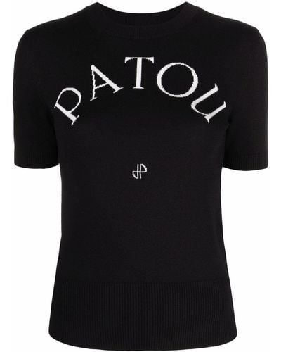 Patou インターシャロゴ ニットトップ - ブラック