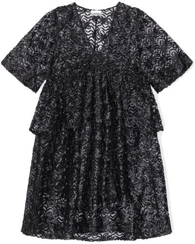 Ganni Bow-pattern Tulle Minidress - Black