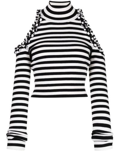 Monse Striped Cold-shoulder Knitted Top - Black