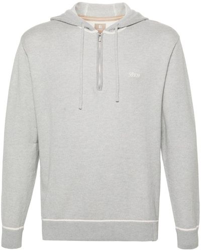 BOGGI Logo-embroidered Knitted Hoodie - Gray