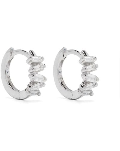 Suzanne Kalan 18kt White Gold Bold Diamond huggie-hoop Earrings