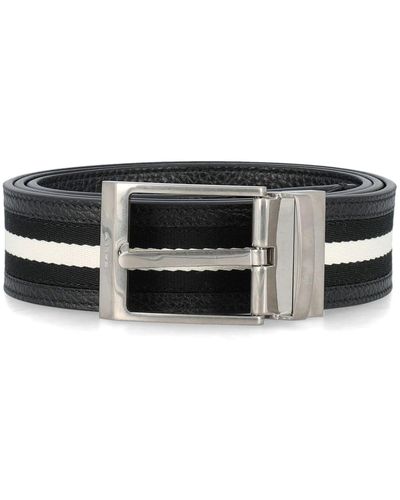 Bally Shiffie 35mm Striped Belt - Black